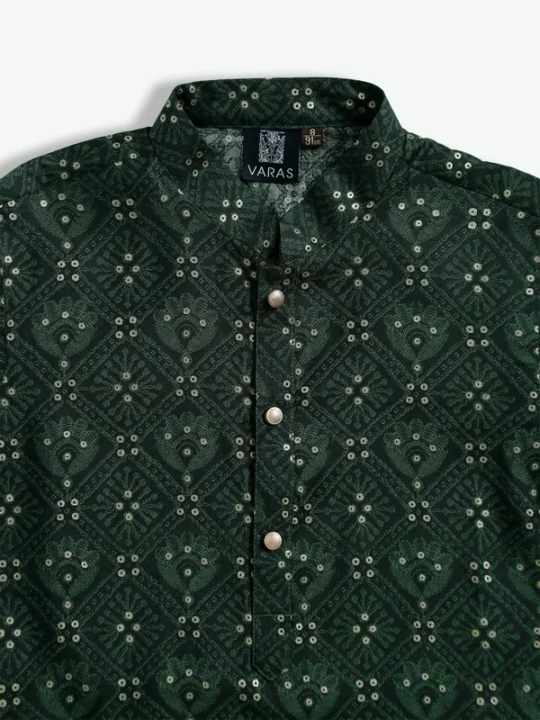 Elegant silk dark green printed kurta suit