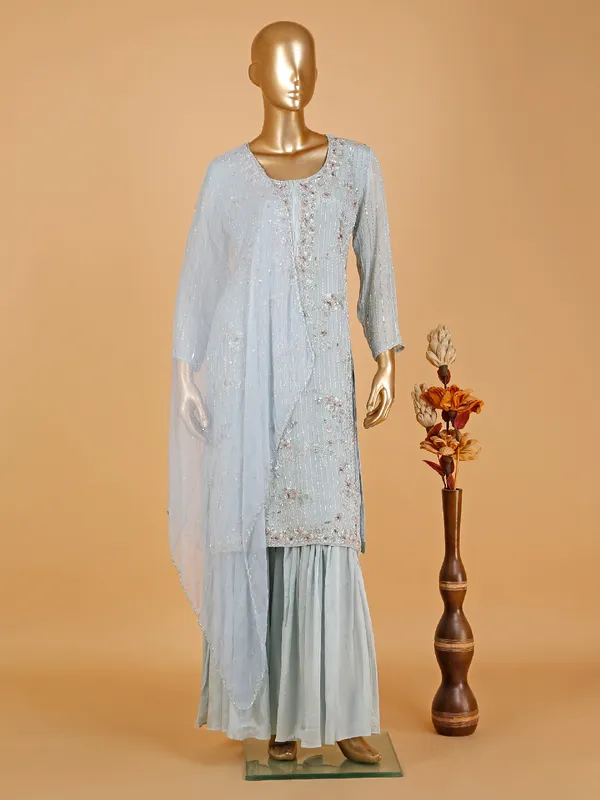 Elegant silk light blue sharara suit