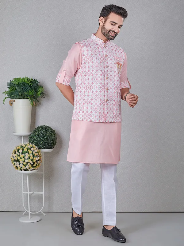 Elegant silk light pink waistcoat set