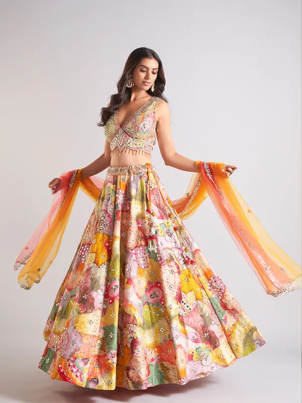 Elegant silk mustard yellow lehenga choli