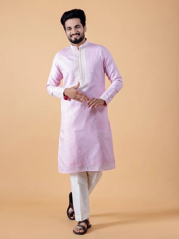 Elegant silk pink  Men Kurta pajama