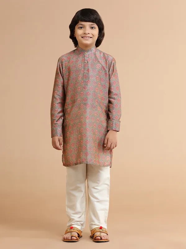 Elegant silk printed kurta suit in grey
