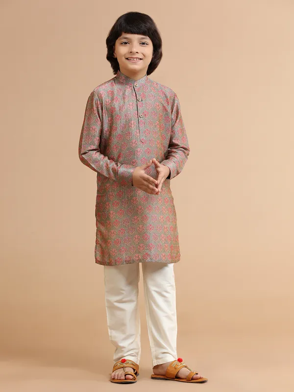Elegant silk printed kurta suit in grey