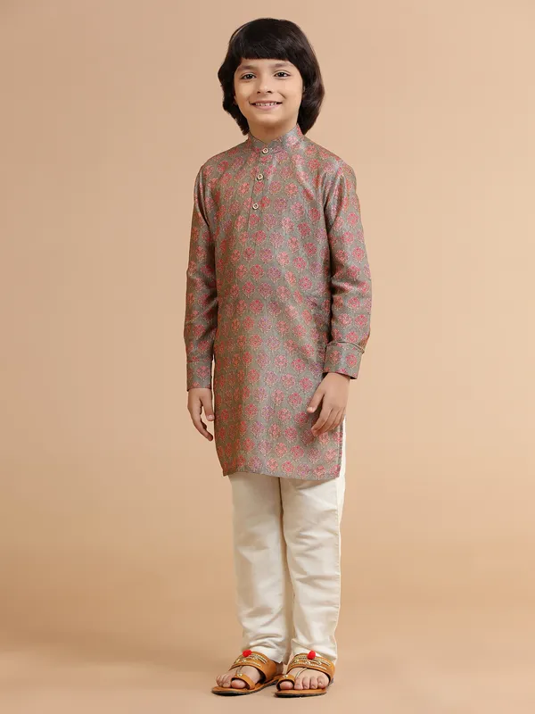 Elegant silk printed kurta suit in grey