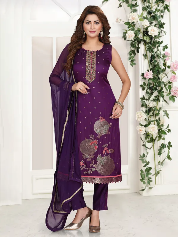 Elegant silk purple salwar suit