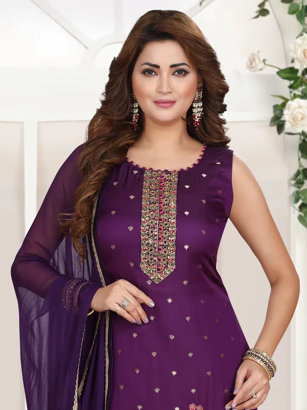 Elegant silk purple salwar suit