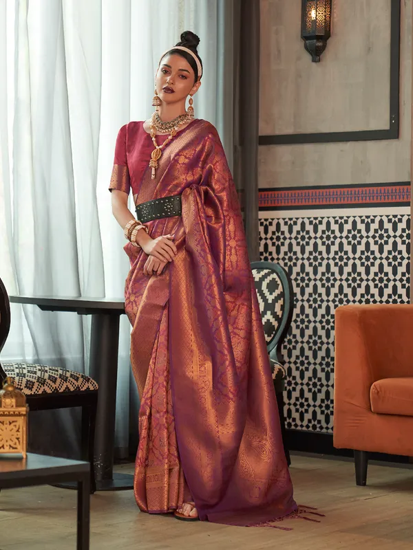 Elegant silk purple saree