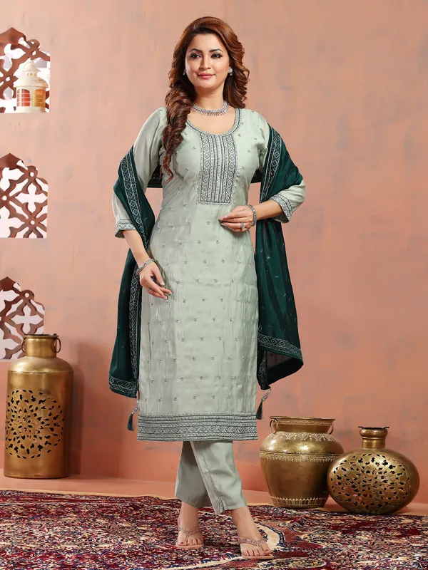 Elegant silk sage green salwar suit