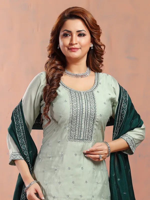 Elegant silk sage green salwar suit