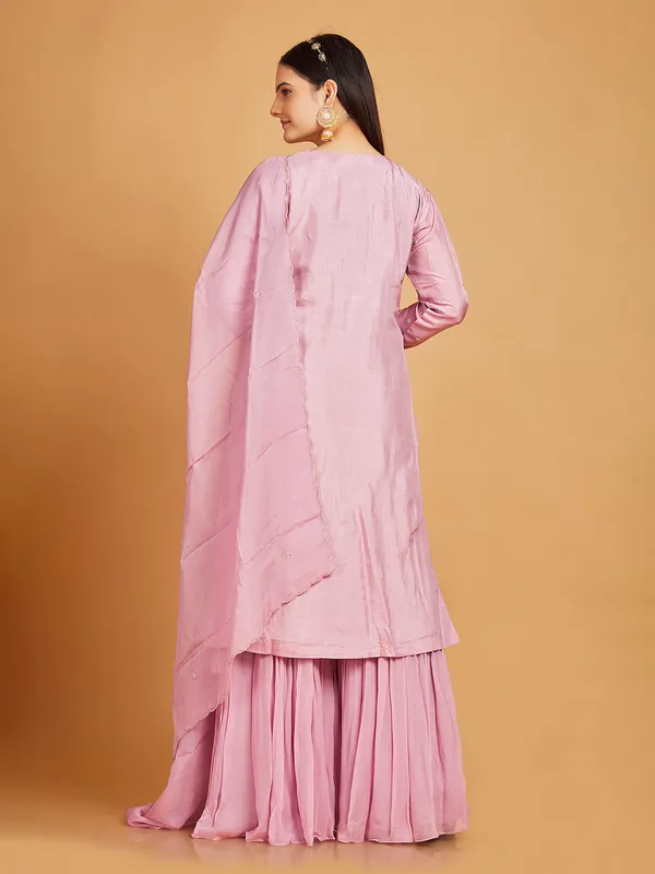 Elegant silk sharara suit in pink