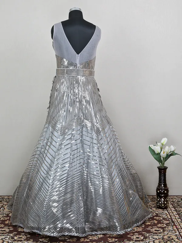 Elegant silver wedding ceremonies net gown for women