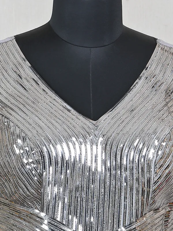 Elegant silver wedding ceremonies net gown for women