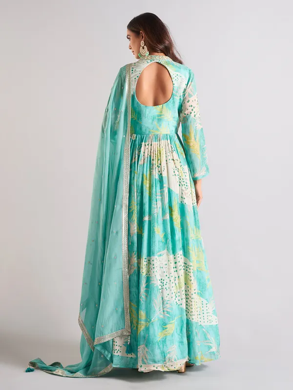 Elegant sky blue anarkali salwar suit