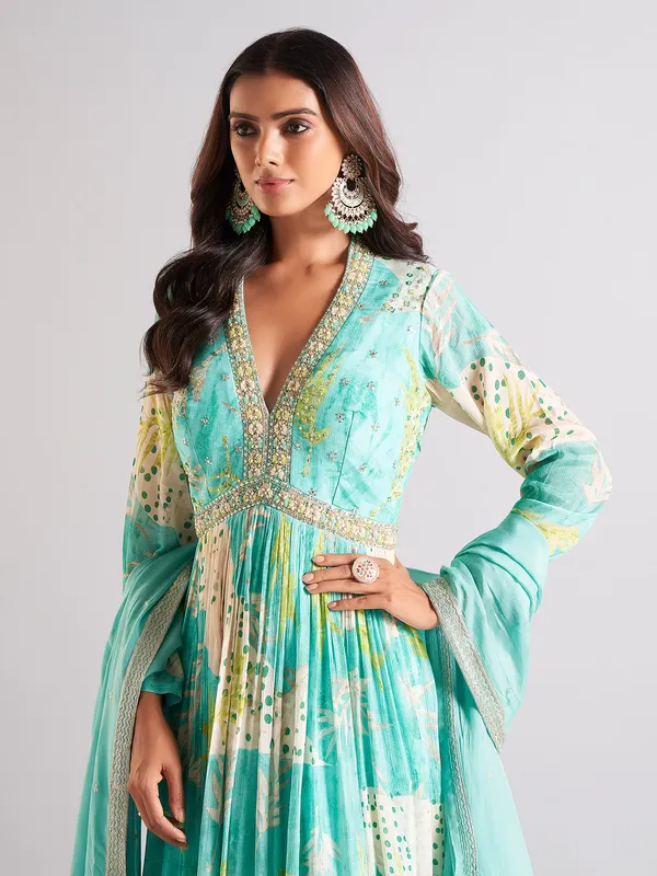 Elegant sky blue anarkali salwar suit