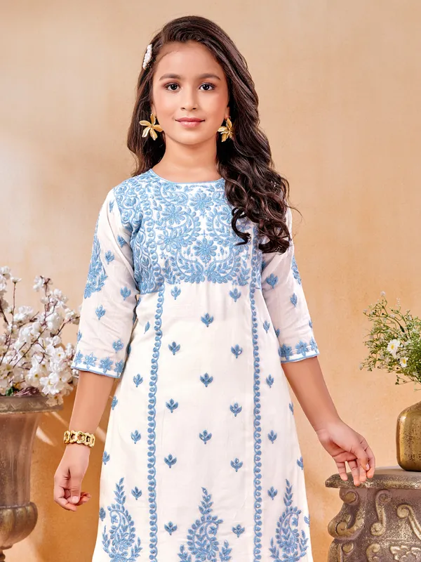 Elegant sky blue and white cotton salwar suit