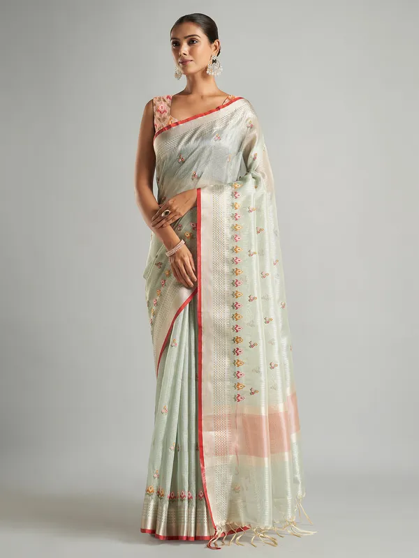 Elegant sky blue cotton tissue saree