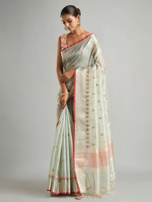 Elegant sky blue cotton tissue saree