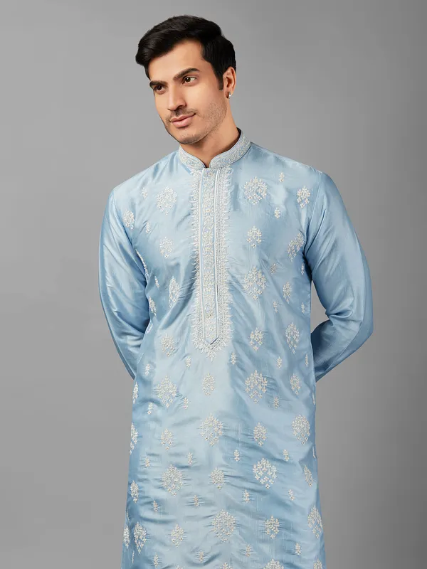 Elegant sky blue silk  Men Kurta pajama