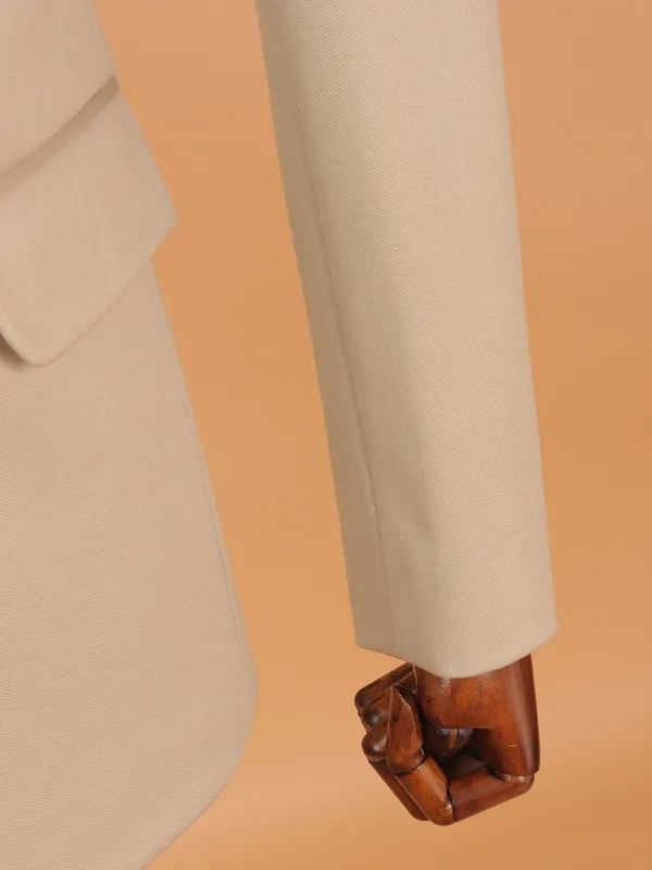 Elegant solid beige terry rayon blazer for mens
