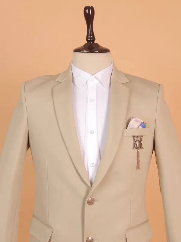 Elegant solid beige terry rayon blazer for mens