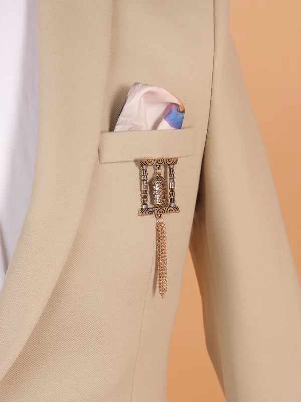 Elegant solid beige terry rayon blazer for mens
