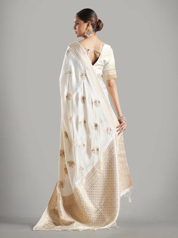 Elegant white banarasi silk saree for festive
