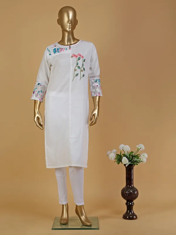 Elegant white cotton kurti set