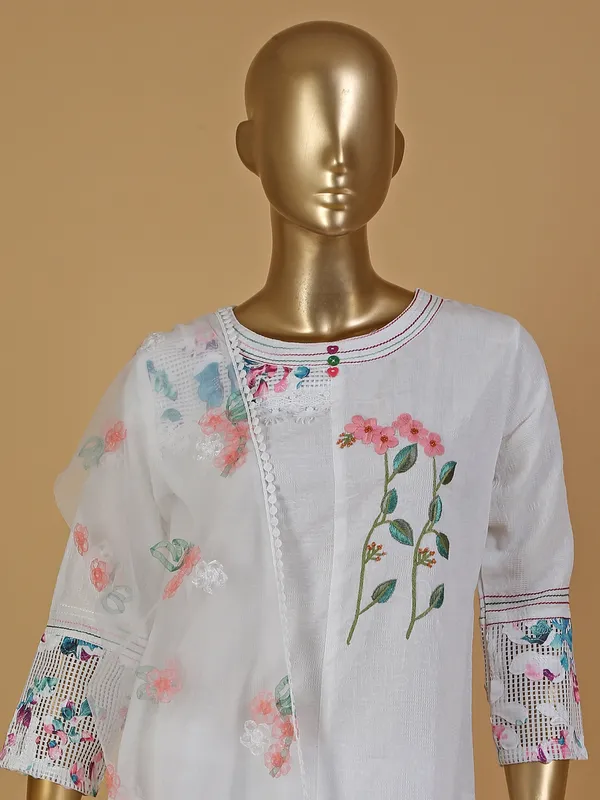 Elegant white cotton kurti set