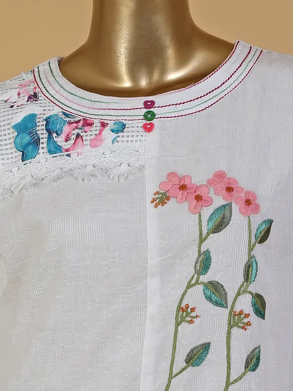 Elegant white cotton kurti set