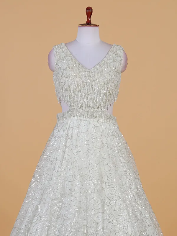 Elegant white designer net gown