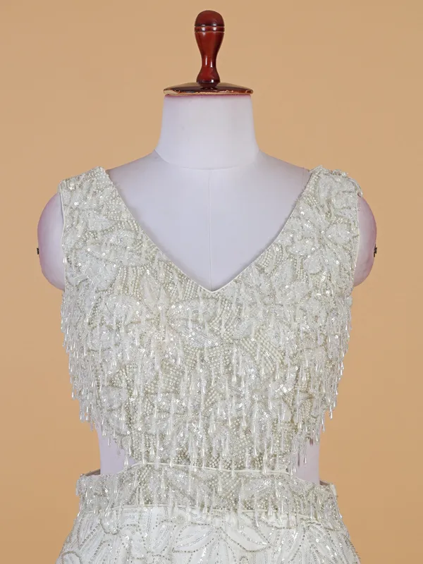 Elegant white designer net gown