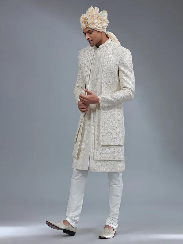 Elegant white jacket style sherwani