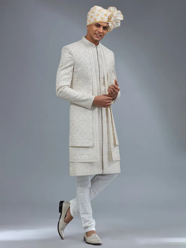 Elegant white jacket style sherwani