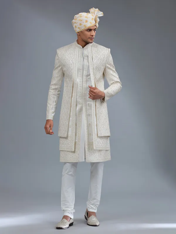 Elegant white jacket style sherwani