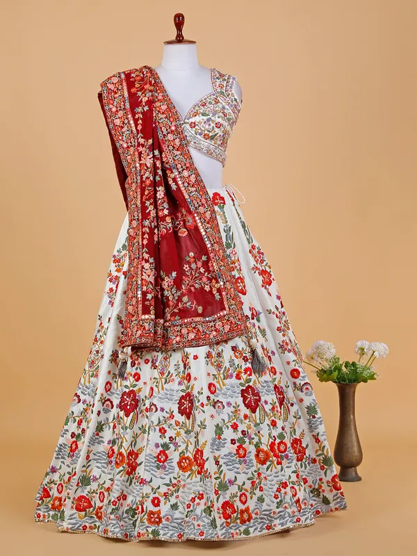 Elegant white silk lehenga choli