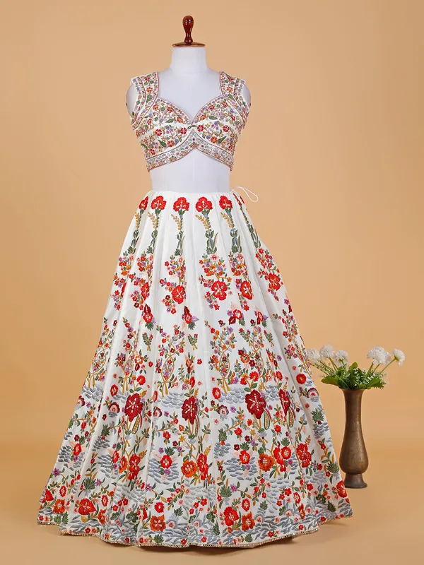 Elegant white silk lehenga choli