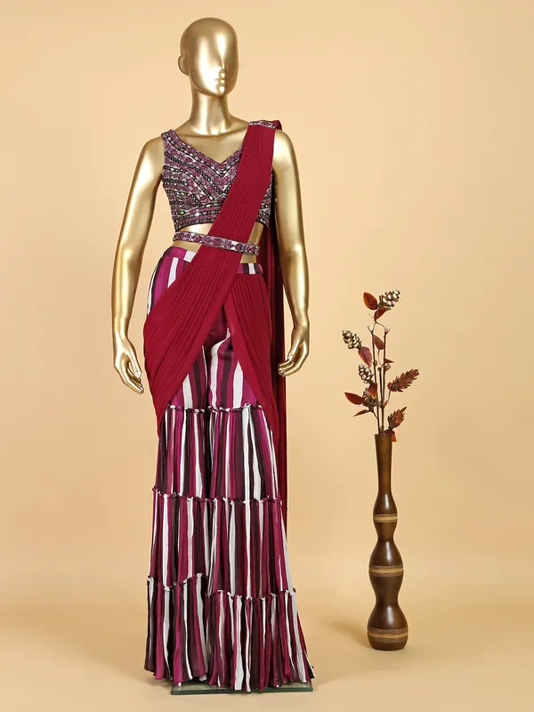 Elegant wine georgette sharara suit