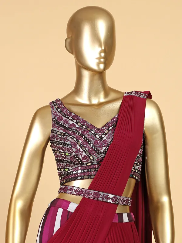 Elegant wine georgette sharara suit