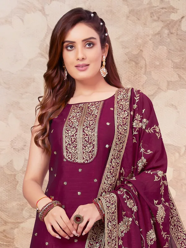 Elegant wine salwar suit for wedding