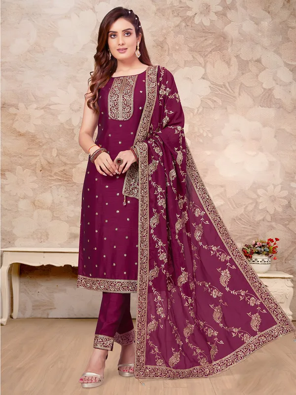 Elegant wine salwar suit for wedding