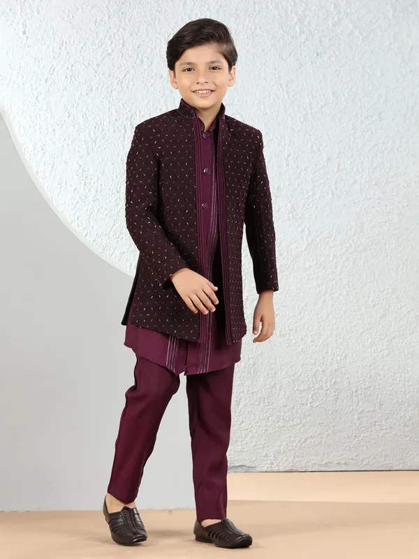 Elegant wine silk indowestern