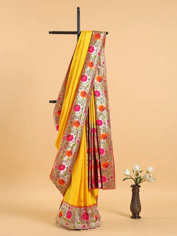 Elegant yellow banarasi silk saree
