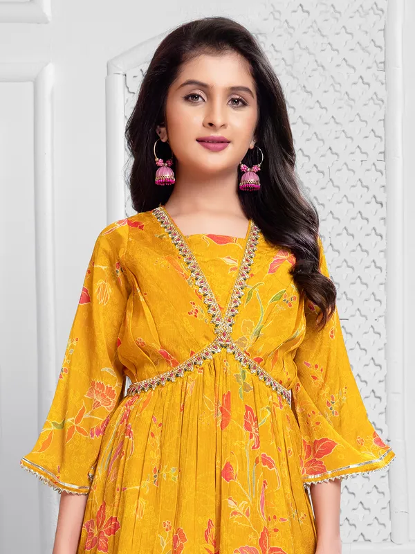 Elegant yellow printed cotton palazzo set