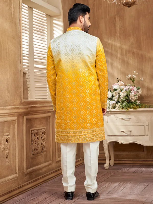 Elegant yellow shaded indowestern jacket for the modern man