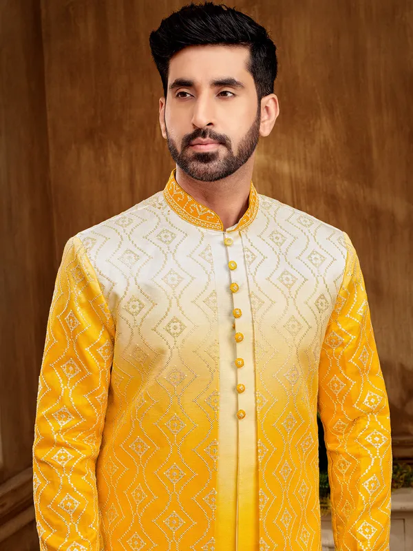 Elegant yellow shaded indowestern jacket for the modern man