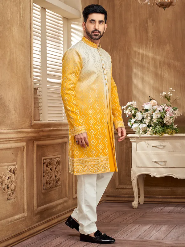 Elegant yellow shaded indowestern jacket for the modern man