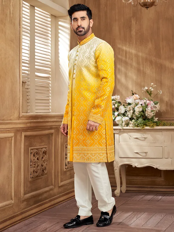 Elegant yellow shaded indowestern jacket for the modern man