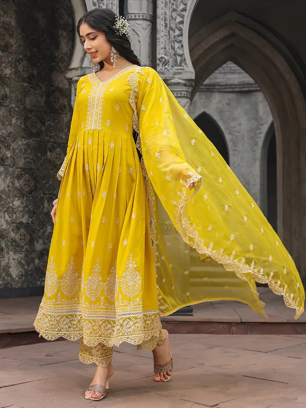 Elegant yellow silk kurti set with dupatta