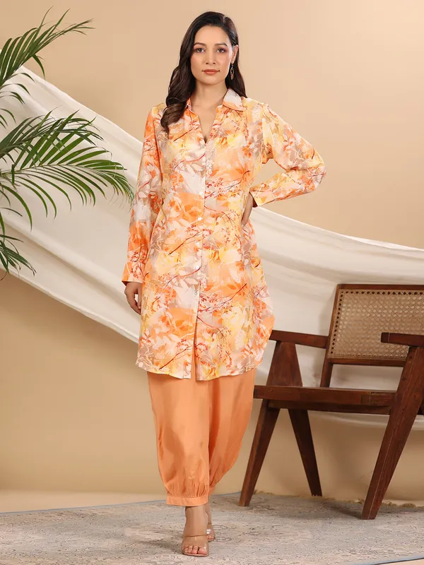 Elegant peach printed co ord set