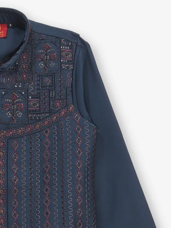 Embellished elegance dark blue waistcoat set for boys